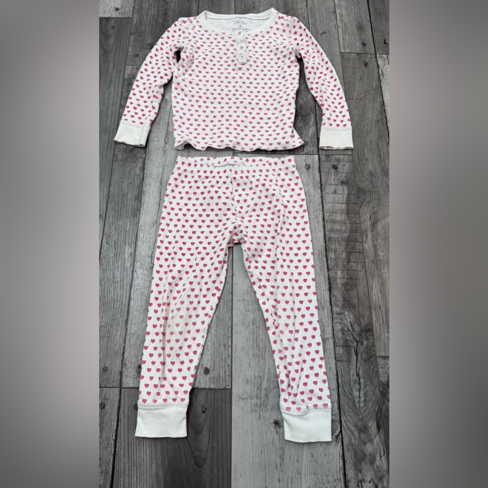 Roller Rabbit Girls Pink White Hearts Pajamas Size 4 Pima Cotton